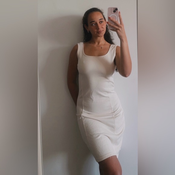 NWT Halara Mini Tank Chill In My Feels U Neck Plain Bodycon DRESS in Cream - Picture 11 of 11